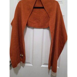 Handcrafted Orange Knit Scarf/Wrap Embroidered Floral Cream Trim Soft & Cozy 70